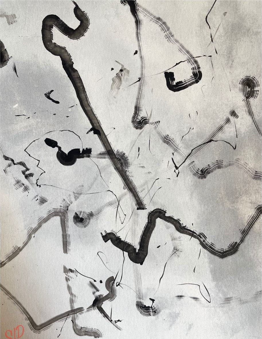Ink on paper: the line left exactly where the branch put it.